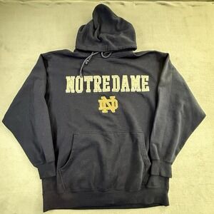 Notre Dame Fighting Irish Hoodie Russell Athletics Navy Blue Gold Embroidered M